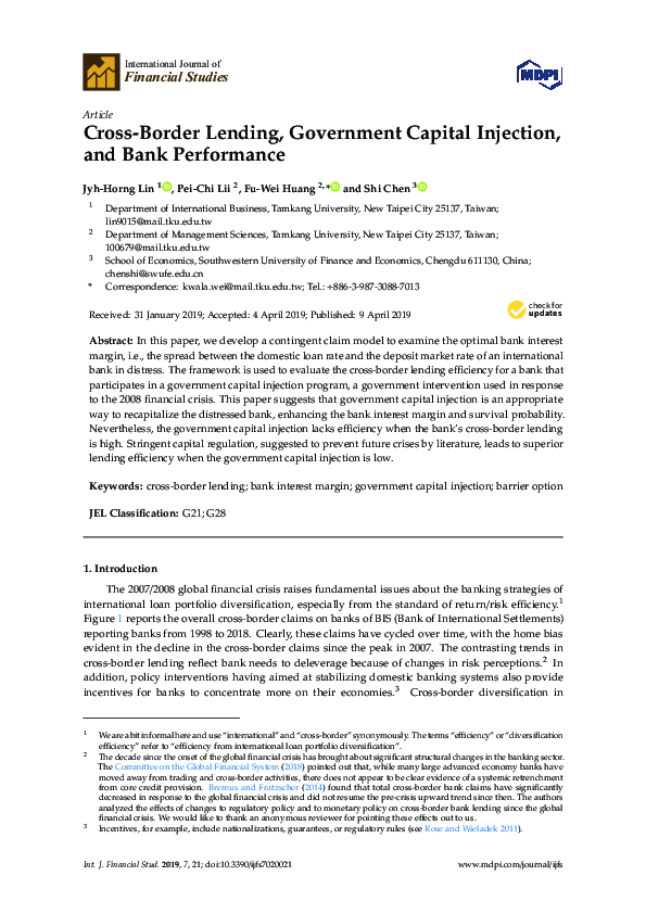 (PDF) Cross-Border Lending, Government Capital Injection, and Bank ...