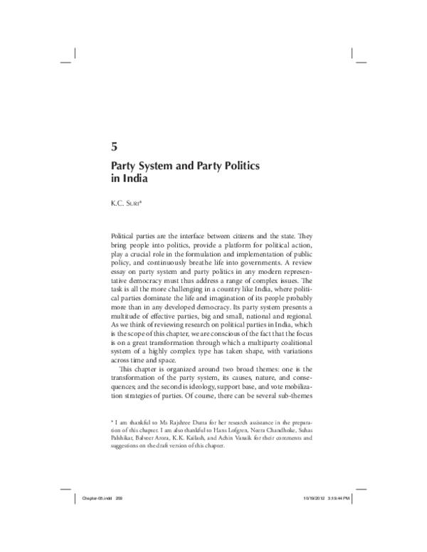 (PDF) Party System and Party Politics in India
