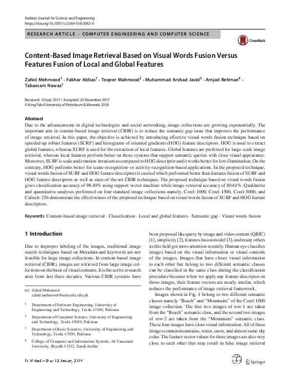 (PDF) Content-Based Image Retrieval Based on Visual Words Fusion Versus ...