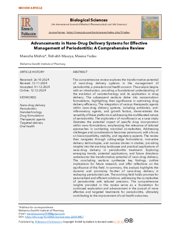 (PDF) Advancements in Nano-Drug Delivery Systems for Effective ...