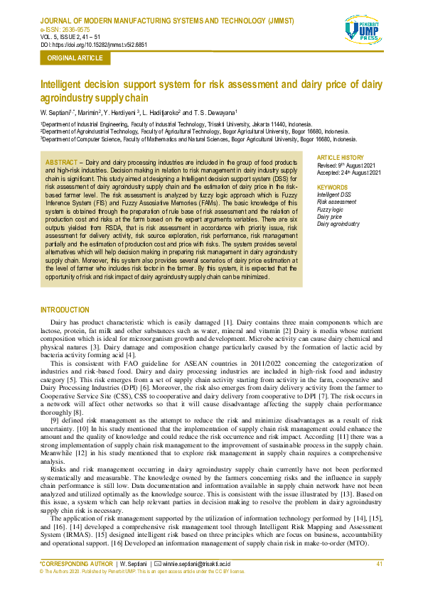 (PDF) Intelligent decision support system for risk assessment and dairy ...