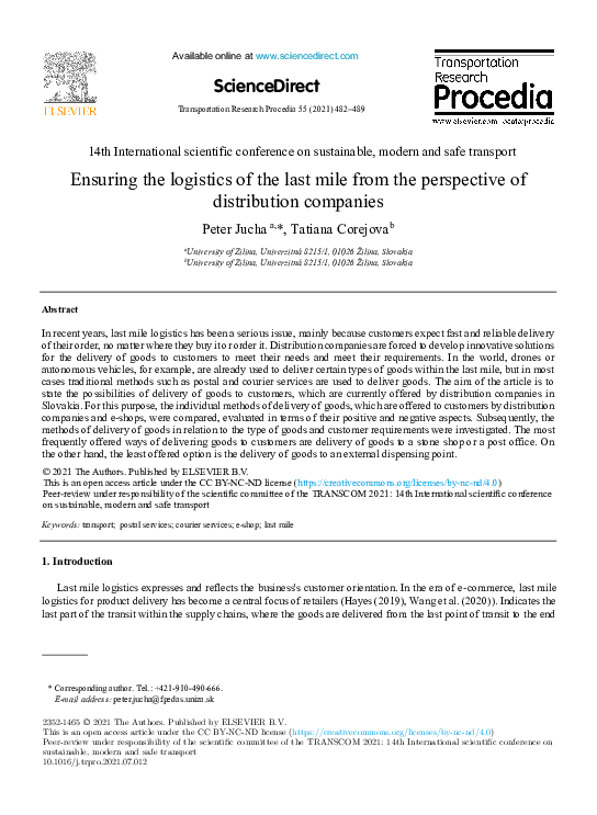 (PDF) Ensuring the logistics of the last mile from the perspective of ...