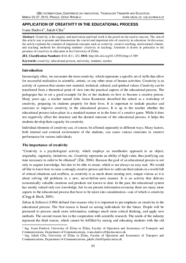 (PDF) Application of Creativity in the Educational Process