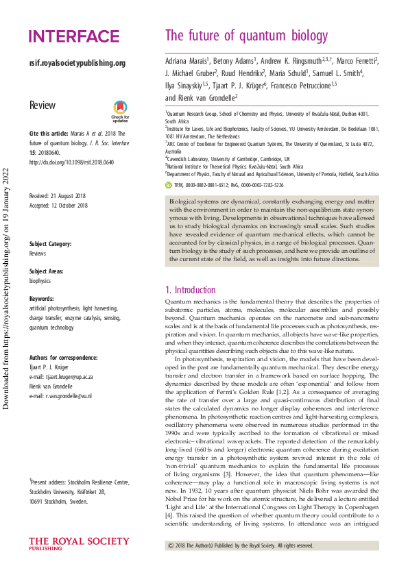 (PDF) The future of quantum biology