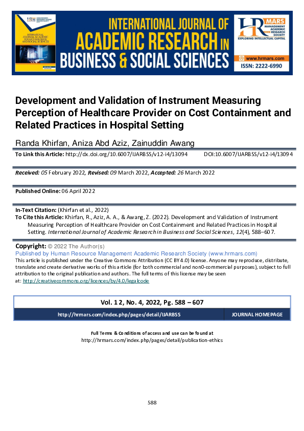(PDF) Development and Validation of Instrument Measuring Perception of ...