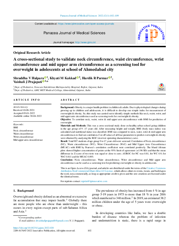 Image showcasing (PDF) A cross-sectional study to validate neck circumference, waist ...