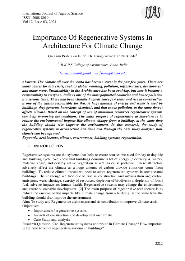 (PDF) Importance Of Regenerative Systems In Architecture For Climate Change