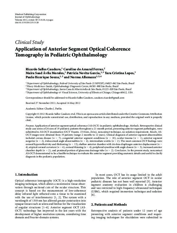 (PDF) Application of Anterior Segment Optical Coherence Tomography in ...