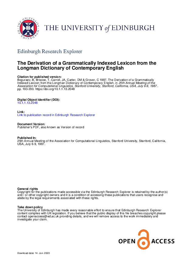 25th annual meeting of the association for computational linguistics
