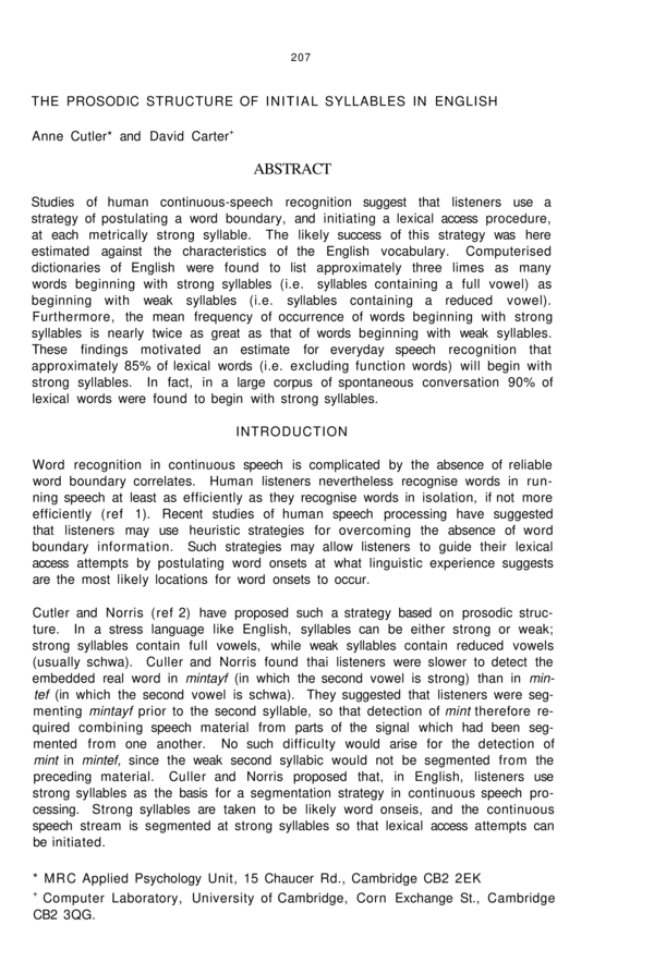 (PDF) The prosodic structure of initial syllables in English