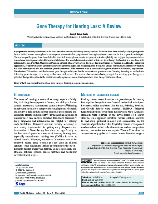 (PDF) Gene Therapy for Hearing Loss: A Review