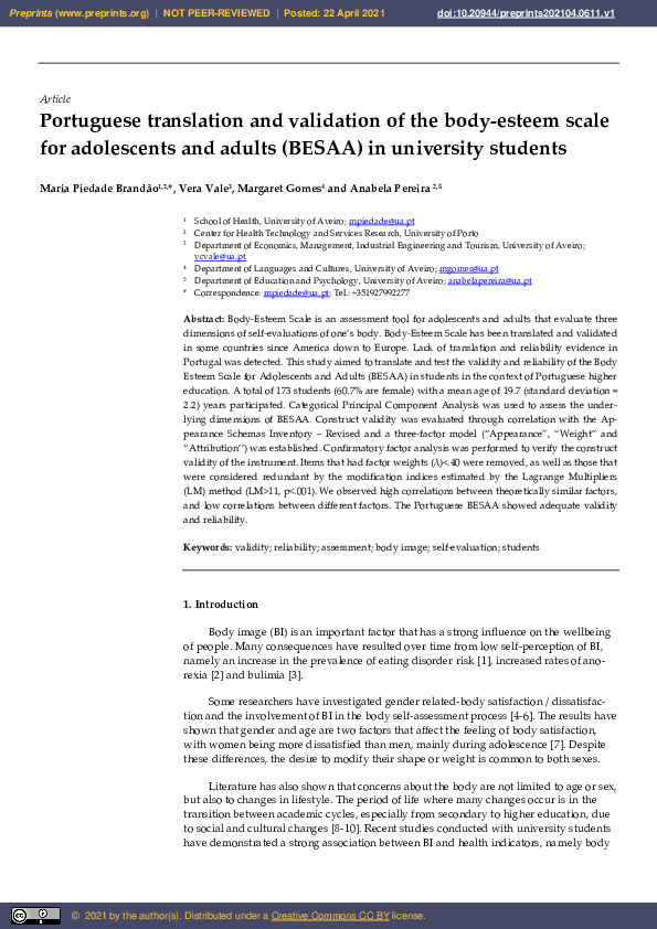 (PDF) Portuguese Translation and Validation of the Body-Esteem Scale ...