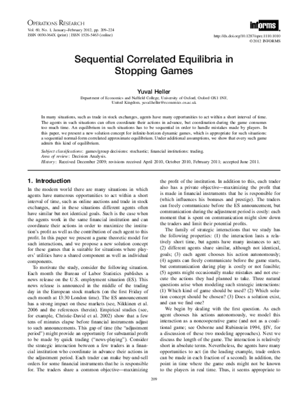 (PDF) Sequential Correlated Equilibria in Stopping Games
