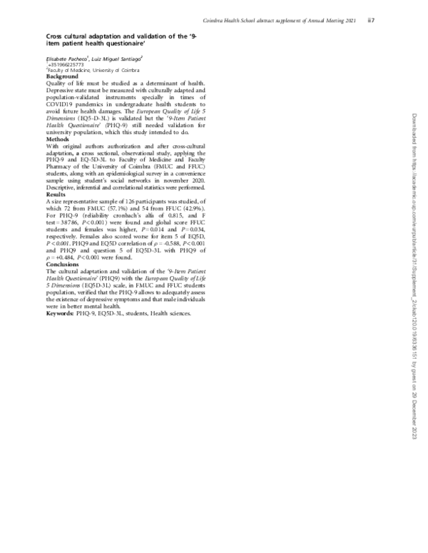 (PDF) Cross cultural adaptation and validation of the ‘9-item patient ...