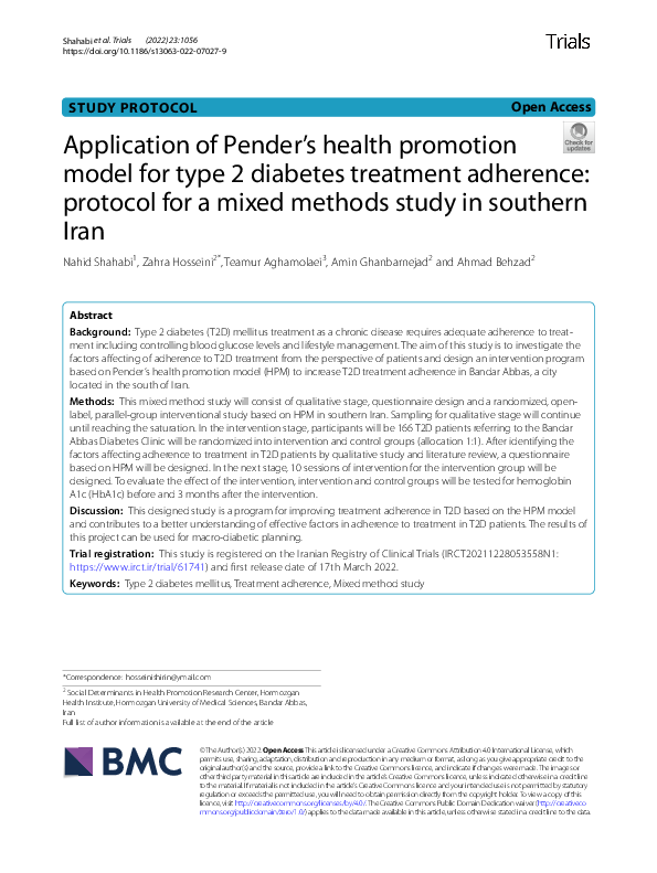 (PDF) Application of Pender’s health promotion model for type 2 ...