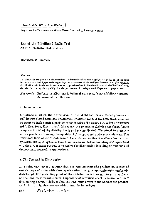 (PDF) Use of the Likelihood Ratio Test on the Uniform Distribution