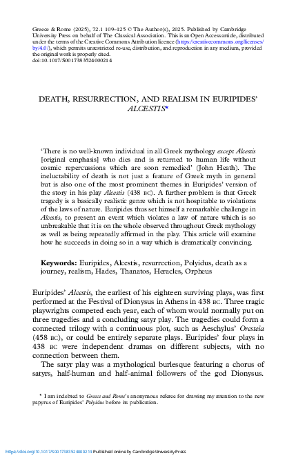 (PDF) Death, resurrection, and realism in Euripides' Alcestis