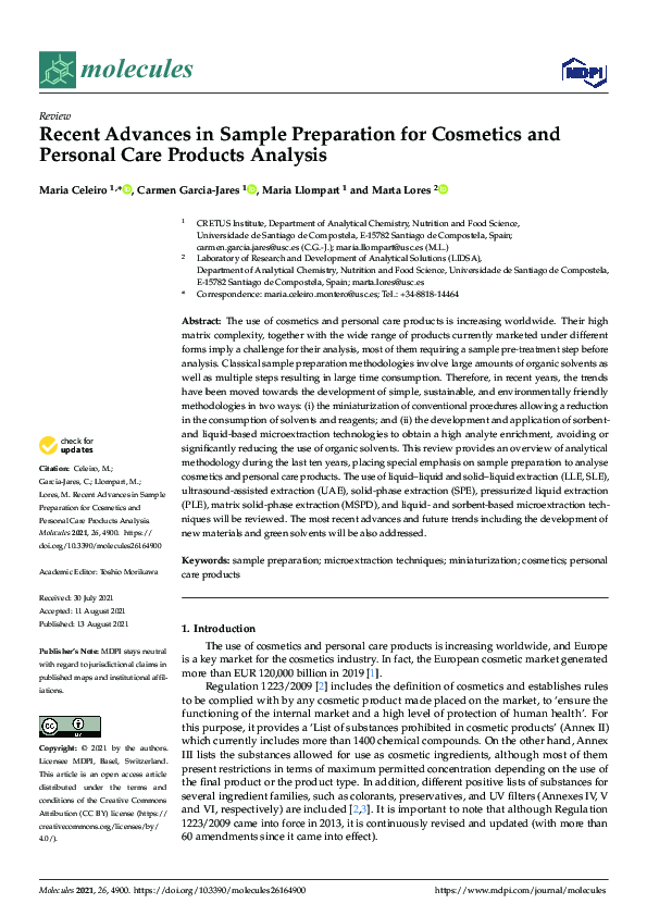  pdf recent advances in sample preparation for cosmetics and personal