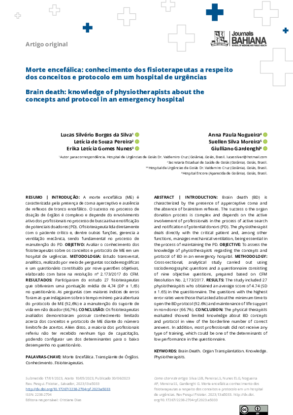 (PDF) Morte encefálica: conhecimento dos fisioterapeutas a respeito dos ...