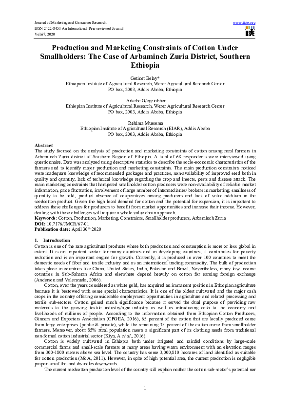 (PDF) Production and Marketing Constraints of Cotton Under Smallholders ...