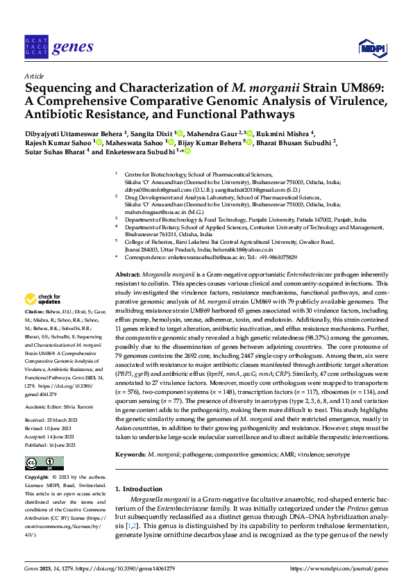 (PDF) Sequencing and Characterization of M. morganii Strain UM869: A ...