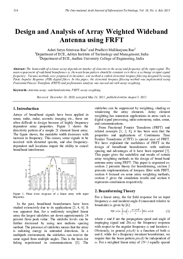 (PDF) Design and Analysis of Array Weighted Wideband Antenna using FRFT