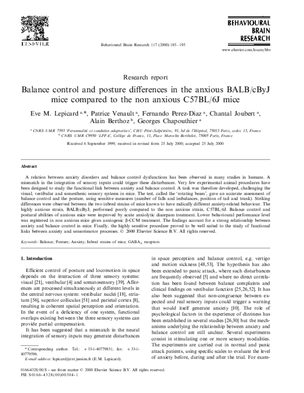 (PDF) Balance control and posture differences in the anxious BALB/cByJ ...