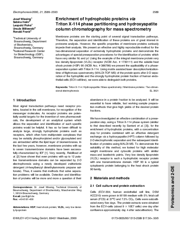 (PDF) Enrichment of hydrophobic proteins via Triton X-114 phase ...