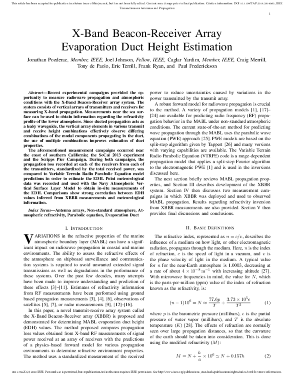 (PDF) X-band beacon-receiver array evaporation duct height estimation