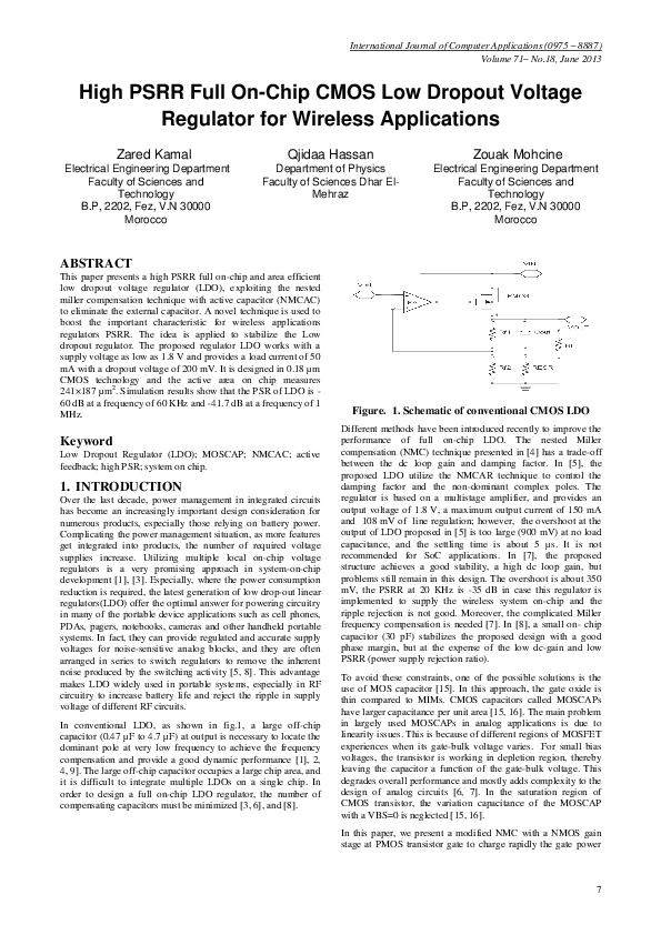 (PDF) High PSRR Full On-Chip CMOS Low Dropout Voltage Regulator for ...