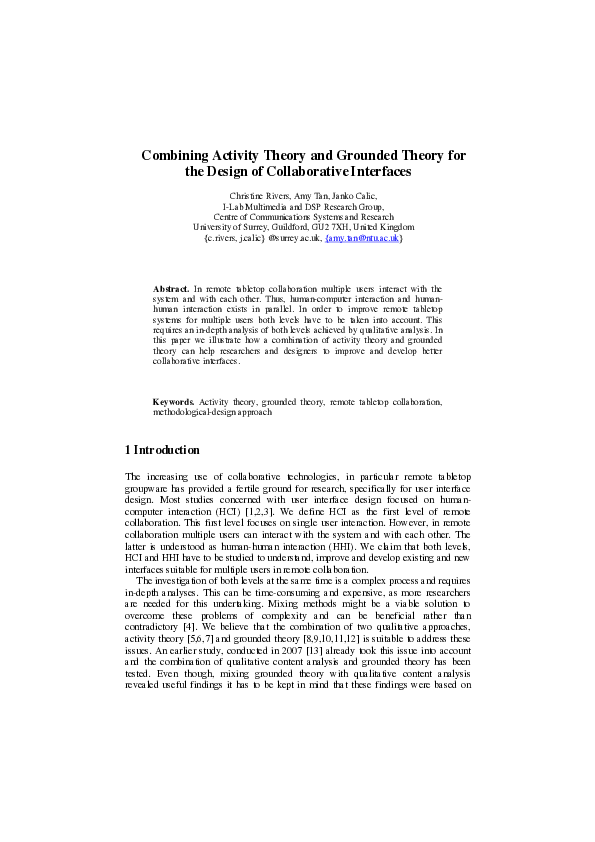 (PDF) Combining Activity Theory and Grounded Theory for the Design of ...