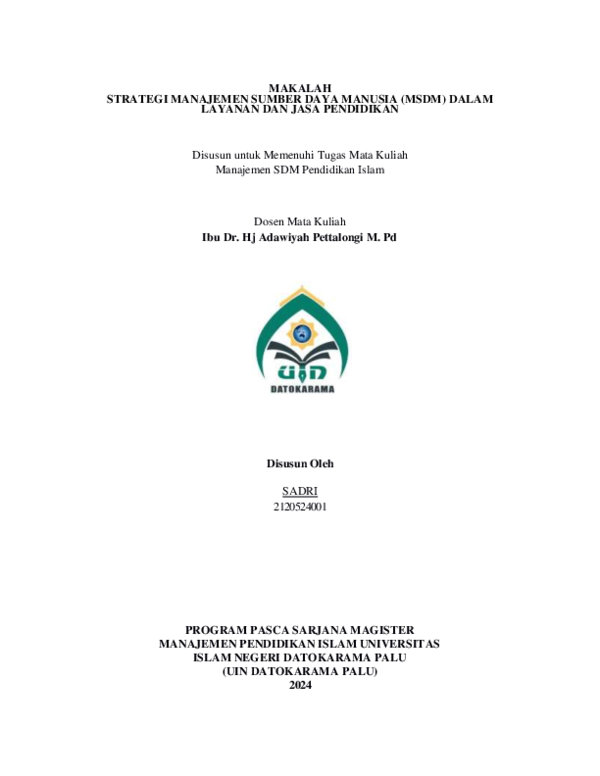(PDF) STRATEGI MANAJEMEN SUMBER DAYA MANUSIA (MSDM)DALAM LAYANAN DAN ...
