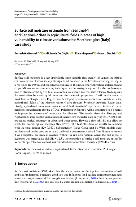 (PDF) Surface soil moisture estimate from Sentinel-1 and Sentinel-2 ...