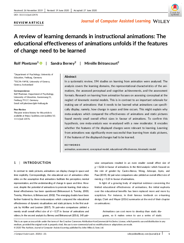 (PDF) A review of learning demands in instructional animations: The ...