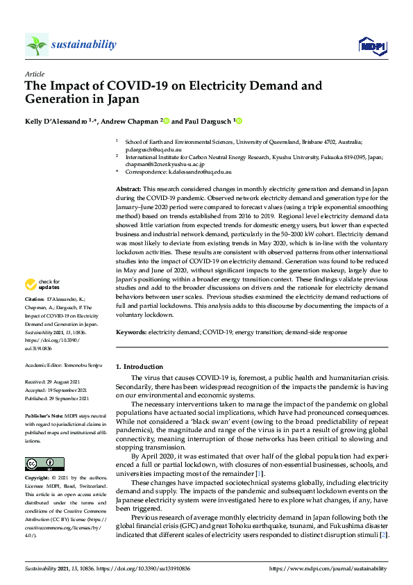 (PDF) The Impact of COVID-19 on Electricity Demand and Generation in Japan
