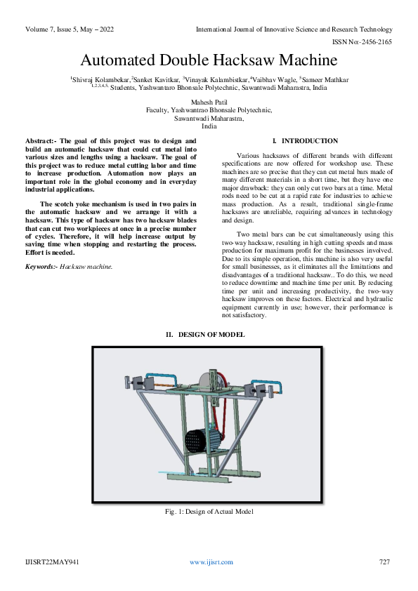 (PDF) Automated Double Hacksaw Machine