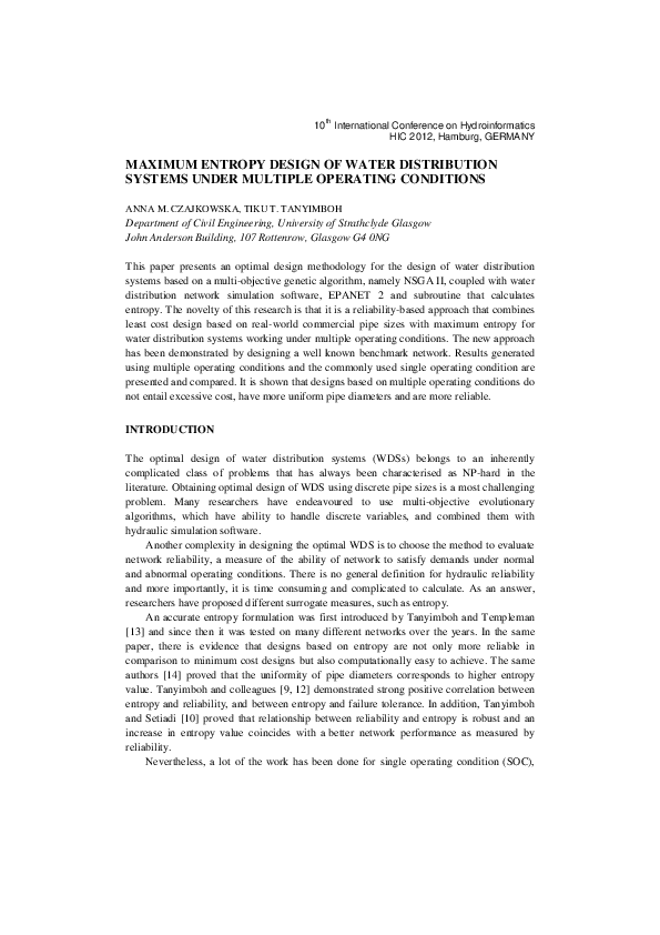 (PDF) Maximum entropy design of water distribution systems under ...