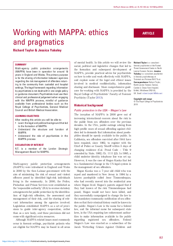 (PDF) Working with MAPPA: ethics and pragmatics