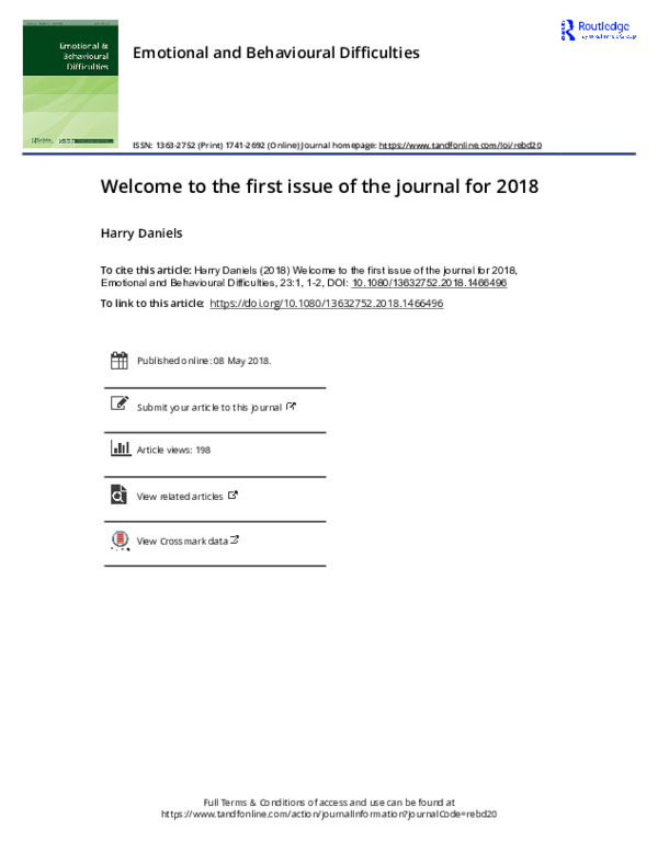 Welcome to the first issue of the journal for 2018