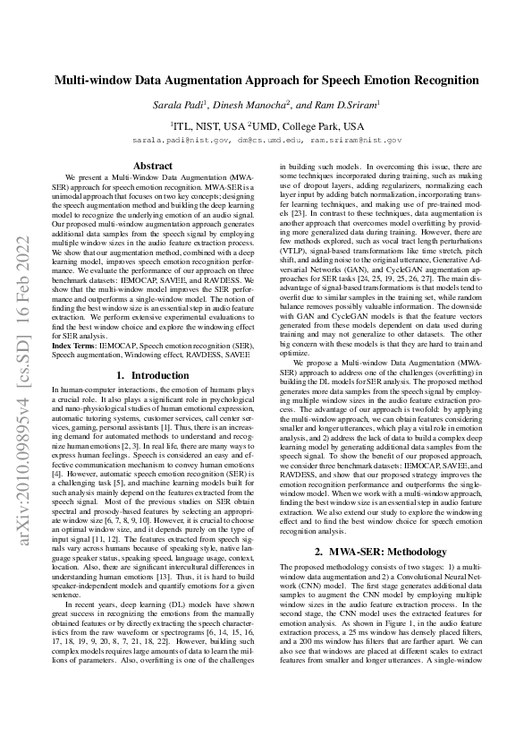(PDF) Multi-Window Data Augmentation Approach for Speech Emotion ...