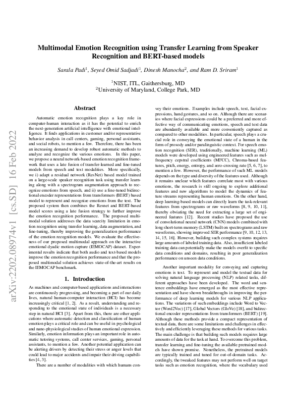 (PDF) Multimodal Emotion Recognition Using Transfer Learning from ...