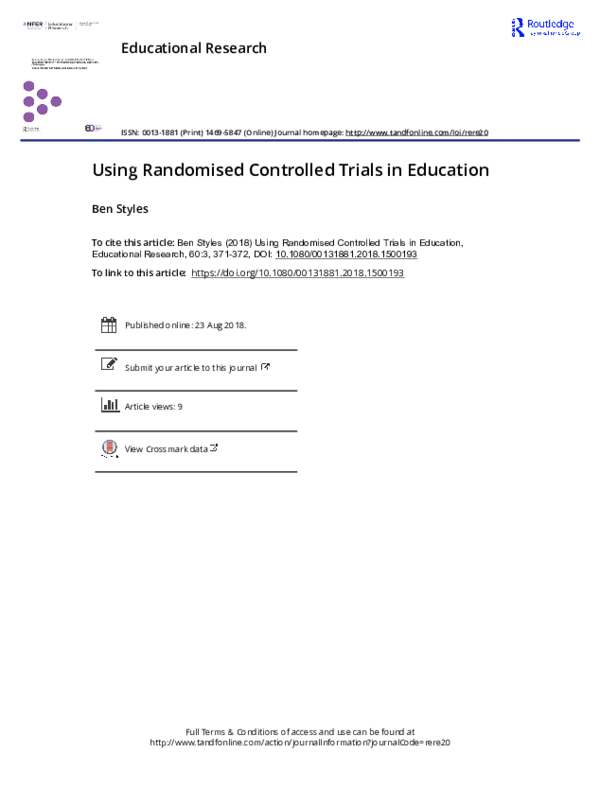Pdf Using Randomised Controlled Trials In Education