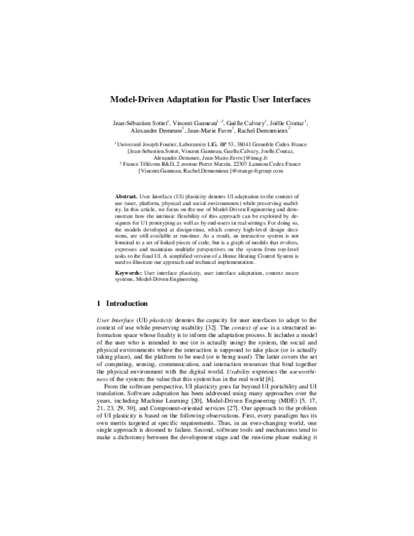 (PDF) Model-Driven Adaptation for Plastic User Interfaces