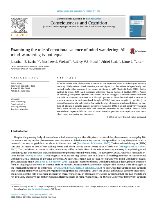 (PDF) Examining the role of emotional valence of mind wandering: All ...