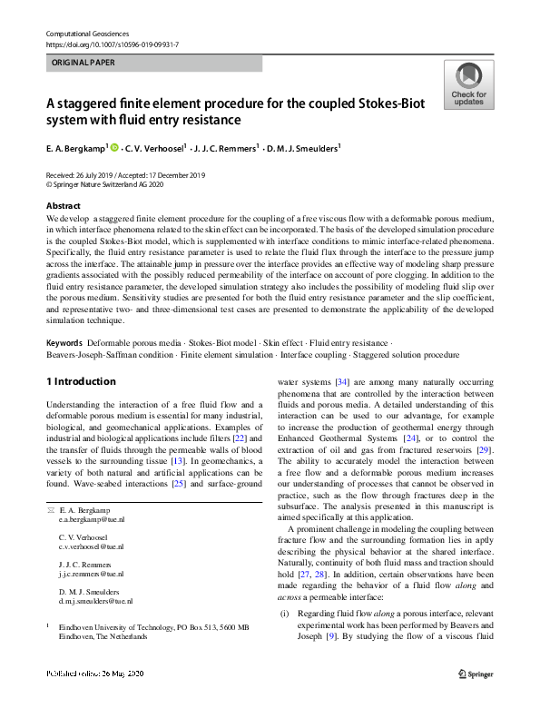 (PDF) A staggered finite element procedure for the coupled Stokes-Biot ...
