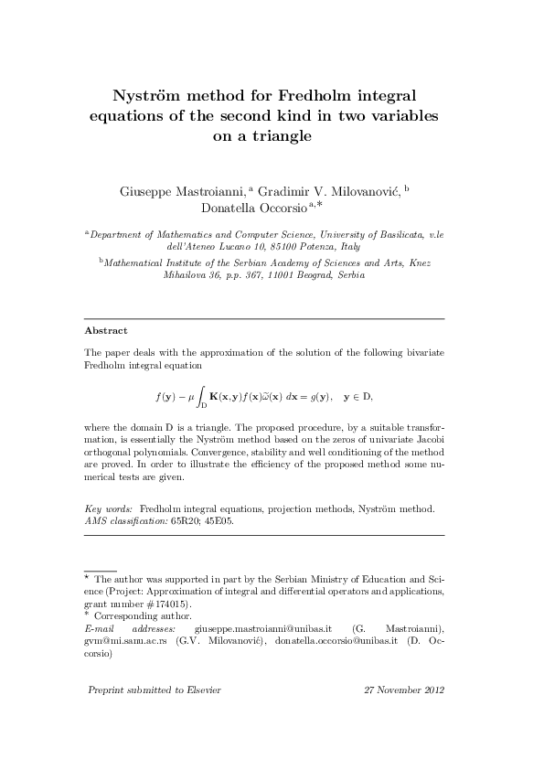 (PDF) Nyström method for Fredholm integral equations of the second kind ...