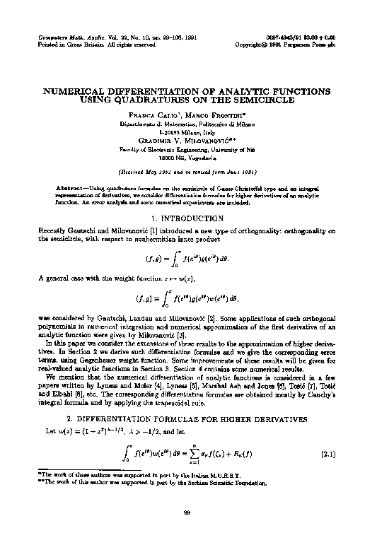 (PDF) Numerical differentiation of analytic functions using quadratures ...