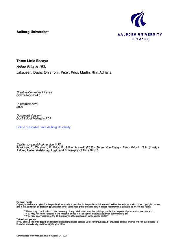 (PDF) Arthur Prior's Early Thoughts on Predestination