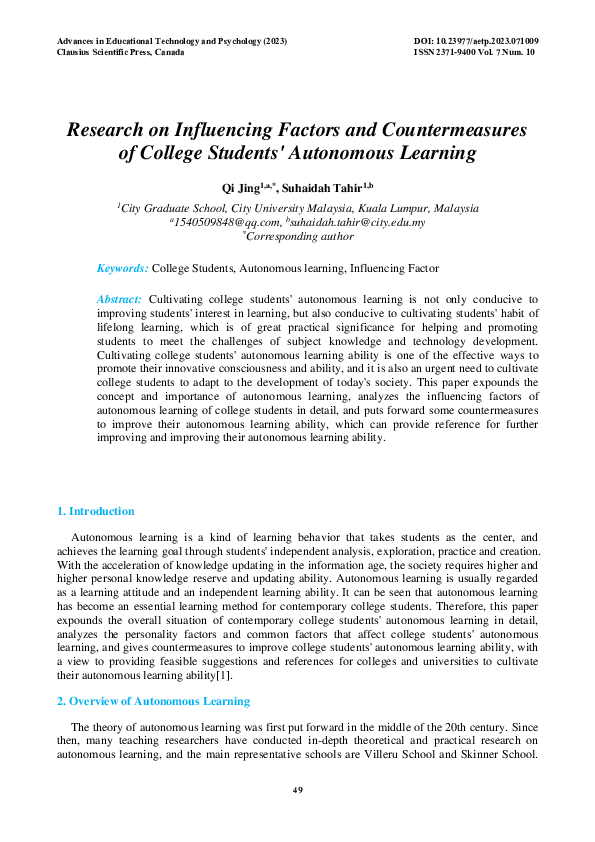 (PDF) Research on Influencing Factors and Countermeasures of College ...