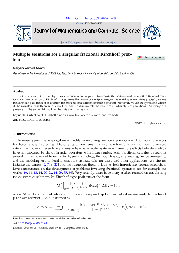 (PDF) Multiple solutions for a singular fractional Kirchhoff problem